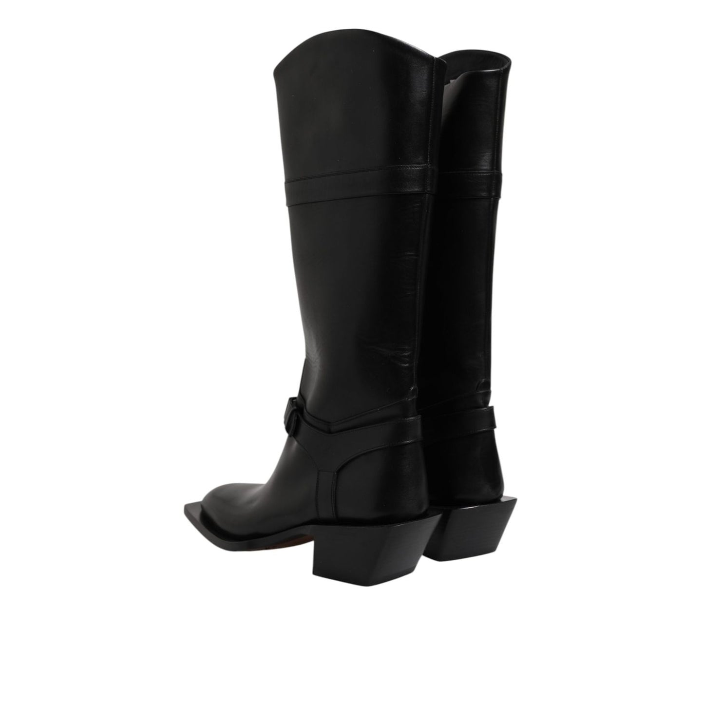 Dolce & Gabbana Black Leather High Boots Flats Shoes