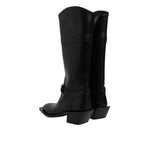 Dolce & Gabbana Black Leather High Boots Flats Shoes