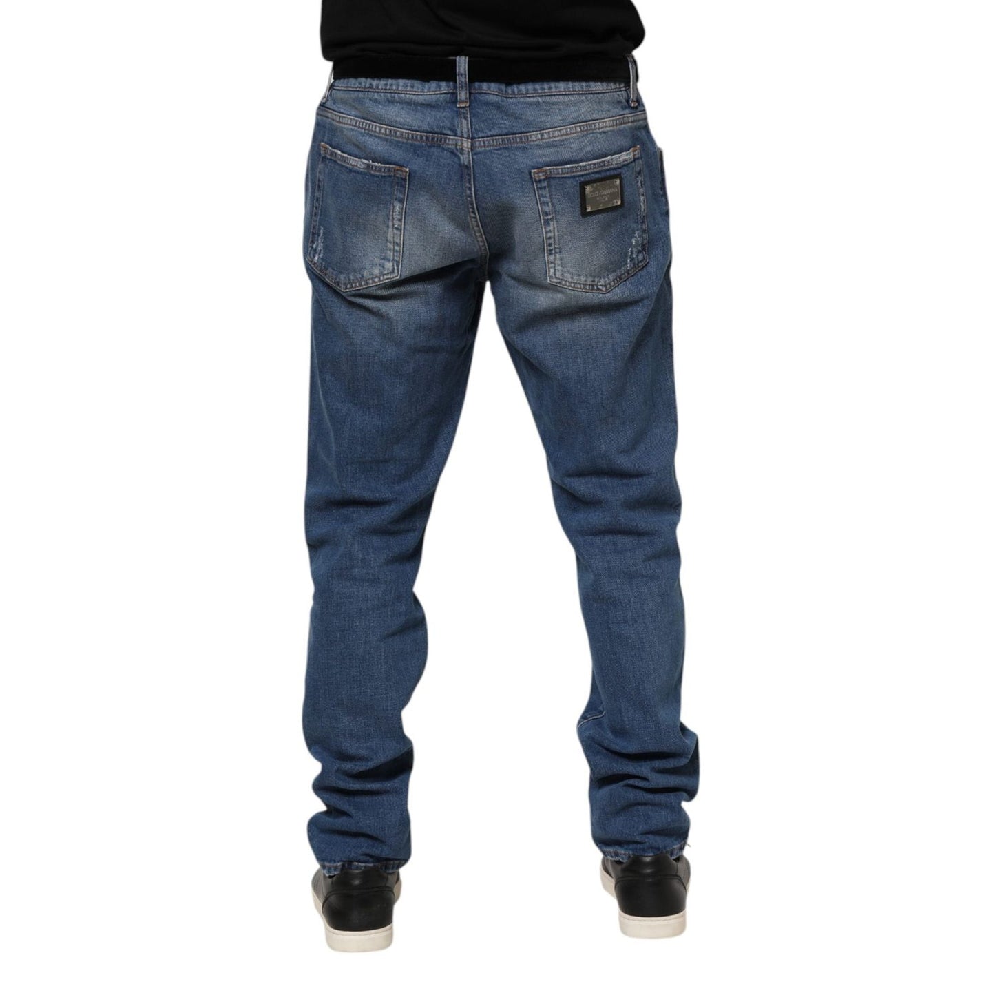 Dolce & Gabbana Blue Washed Cotton Logo Plaque Denim Jeans PAN76351-54