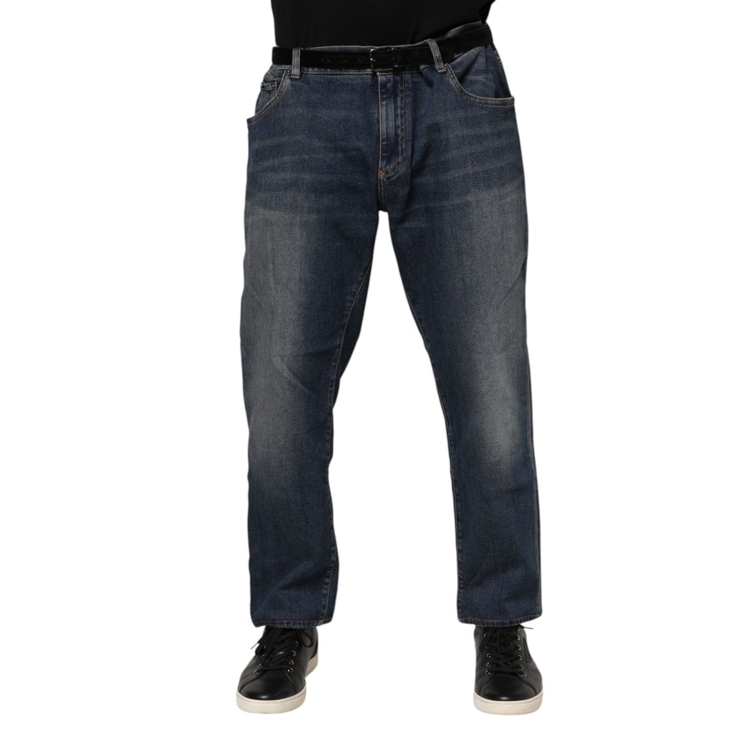 Dolce & Gabbana Blue Cotton Logo Plaque Slim Denim Jeans PAN76355-60