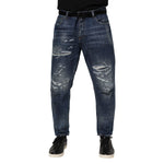 Dolce & Gabbana Blue Cotton Tattered Tapered Men Denim Jeans