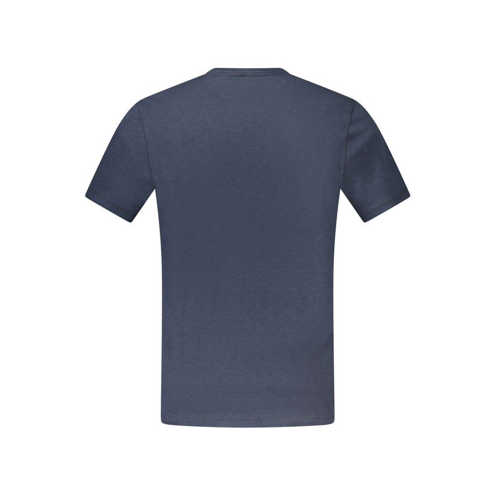 Hugo Boss Blue Cotton T-Shirt with short sleeves and crew neck design, featuring a printed logo on the back.