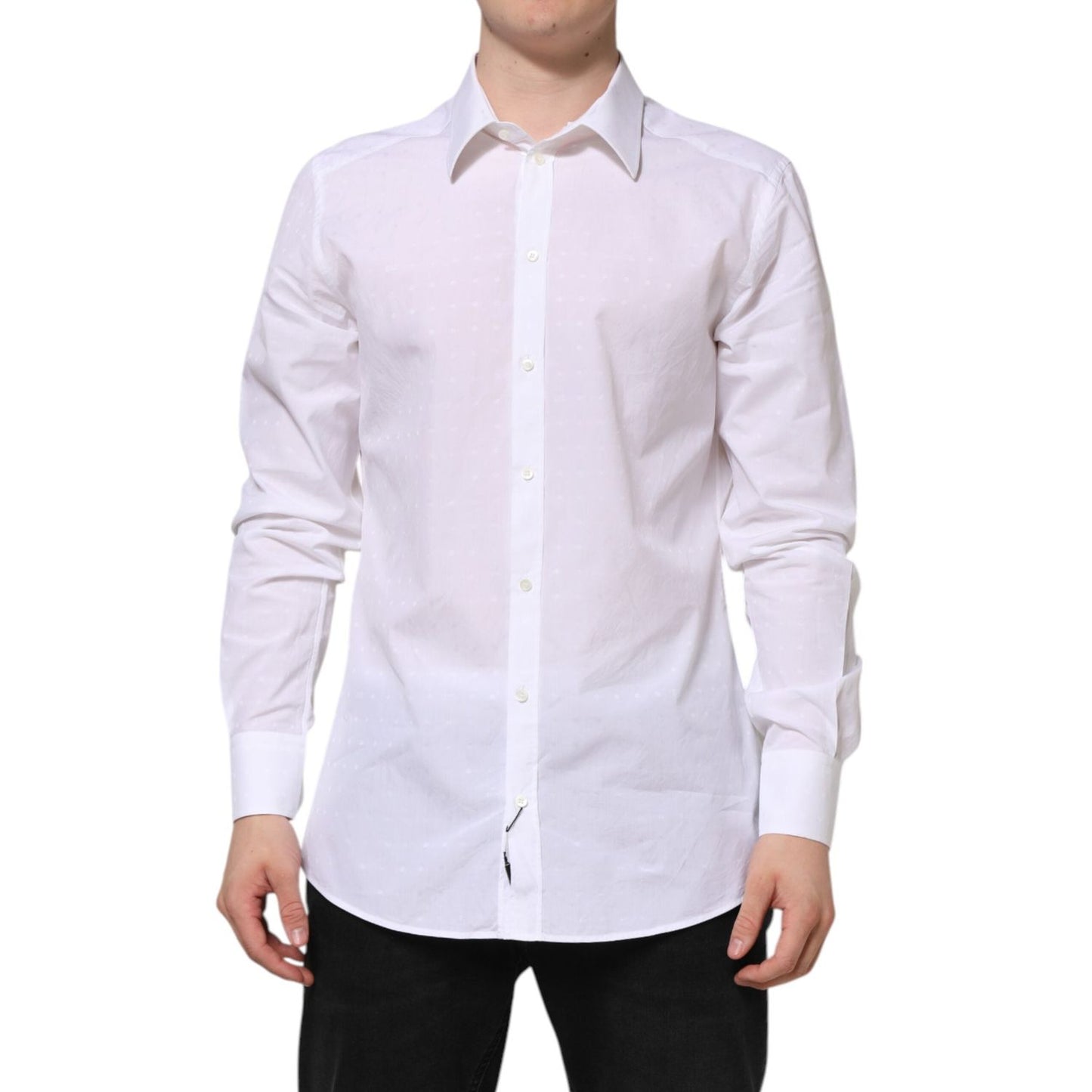 Dolce & Gabbana White Cotton GOLD Dress Formal Shirt TSH90571-42