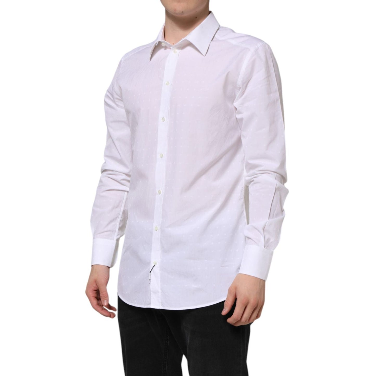 Dolce & Gabbana White Cotton GOLD Dress Formal Shirt TSH90571-42