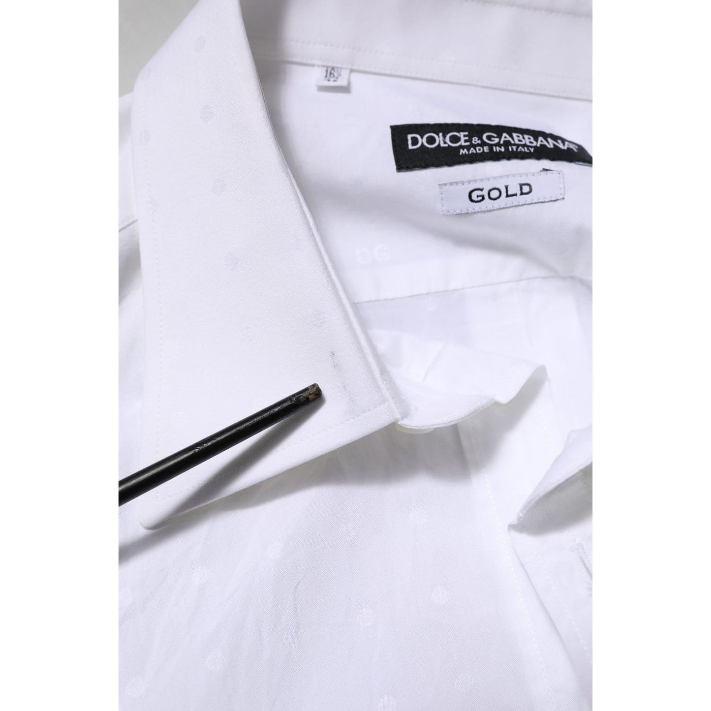 Dolce & Gabbana White Cotton GOLD Dress Formal Shirt TSH90571-42