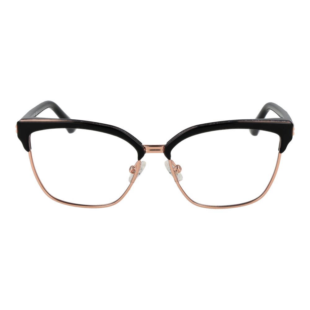 Guess Rose Gold Women Glasses Frame in stainless steel with full-rim browline style, demo plastic lenses. Includes branded case.