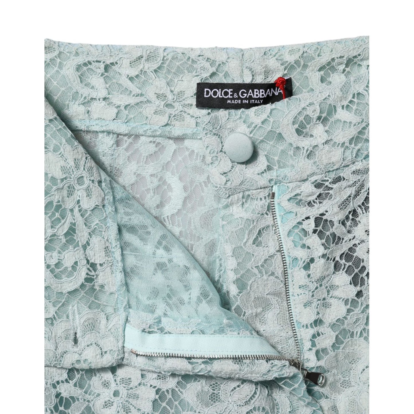 Dolce & Gabbana Mint Green Cotton Floral Lace Trousers Pants PAN75578-40