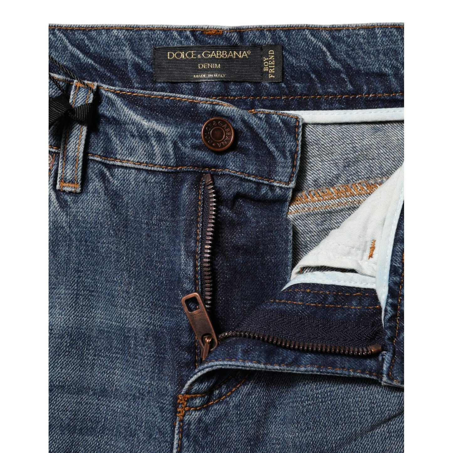 Dolce & Gabbana Blue Cotton Tattered Mid Waist Denim Jeans PAN75623-38
