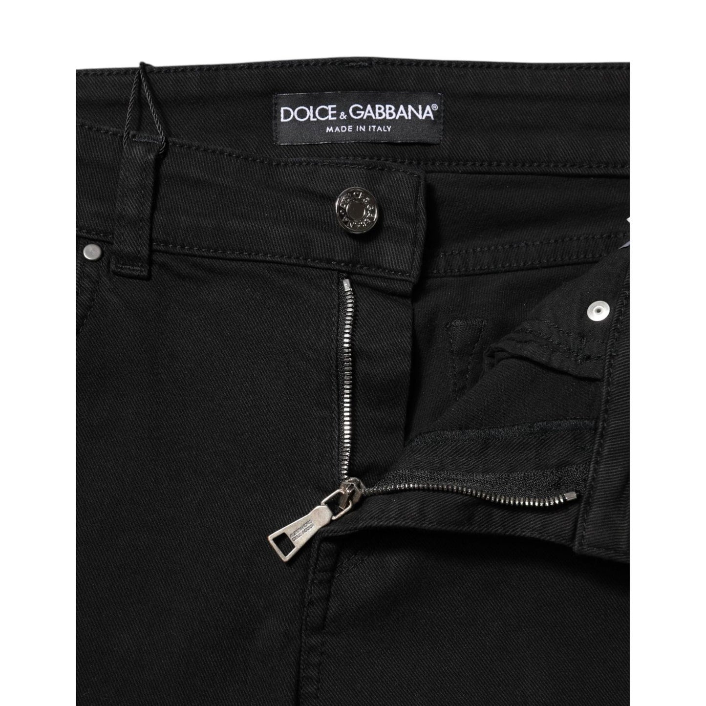 Dolce & Gabbana Black Cotton Logo Skinny Mid Waist Denim Jeans PAN75639-40