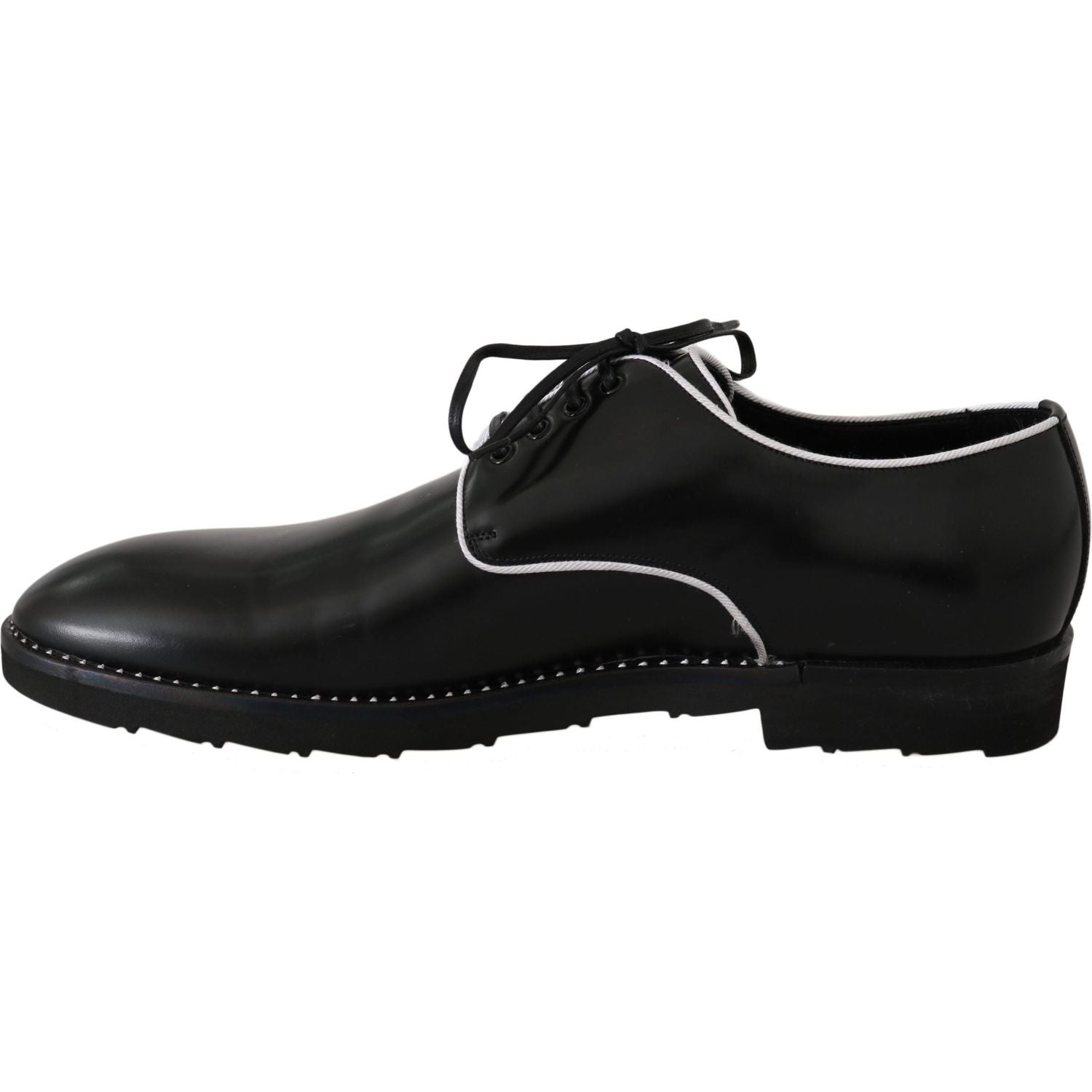 Dolce & Gabbana Black Leather White Line Dress Derby Shoes