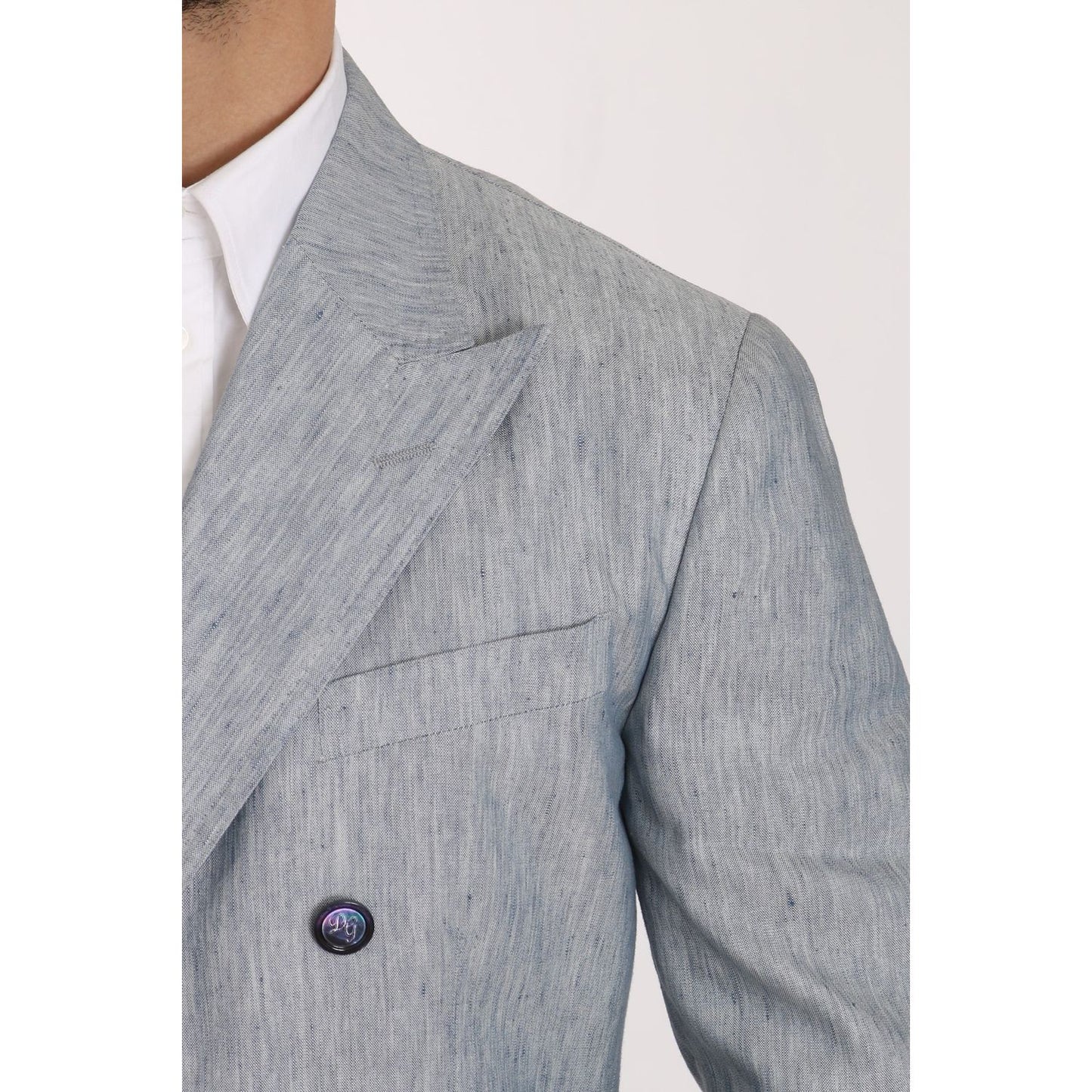 Dolce & Gabbana Elegant Light Blue Double Breasted Blazer Dolce & Gabbana Gray
