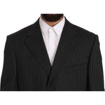 Z ZEGNA Black Striped Two Piece 3 Button 100% Wool Suit KOS1459-52