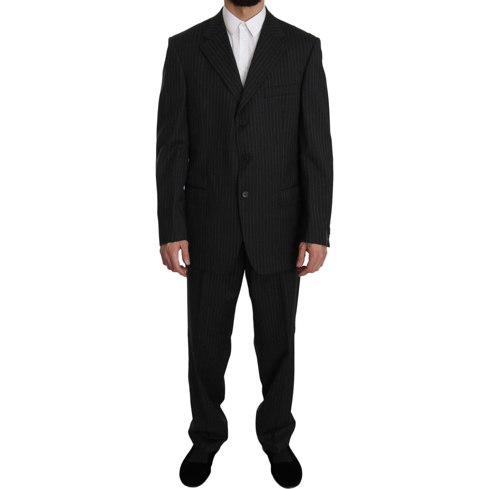 Z ZEGNA Black Striped Two Piece 3 Button 100% Wool Suit KOS1459-52