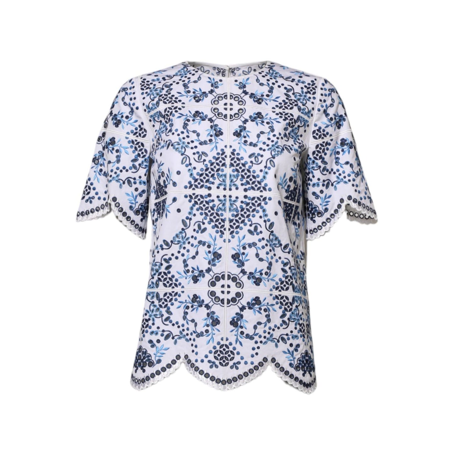 Dolce & Gabbana Blue Lace Eyelet Crew Neck Blouse Top THS90409-36