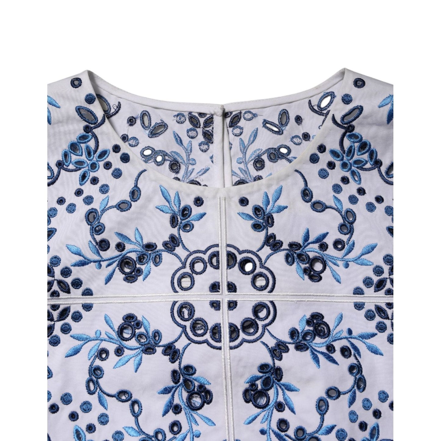 Dolce & Gabbana Blue Lace Eyelet Crew Neck Blouse Top THS90409-36