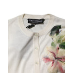 Dolce & Gabbana White Silk Lily Buttoned Cardigan Sweater TSH86574-36