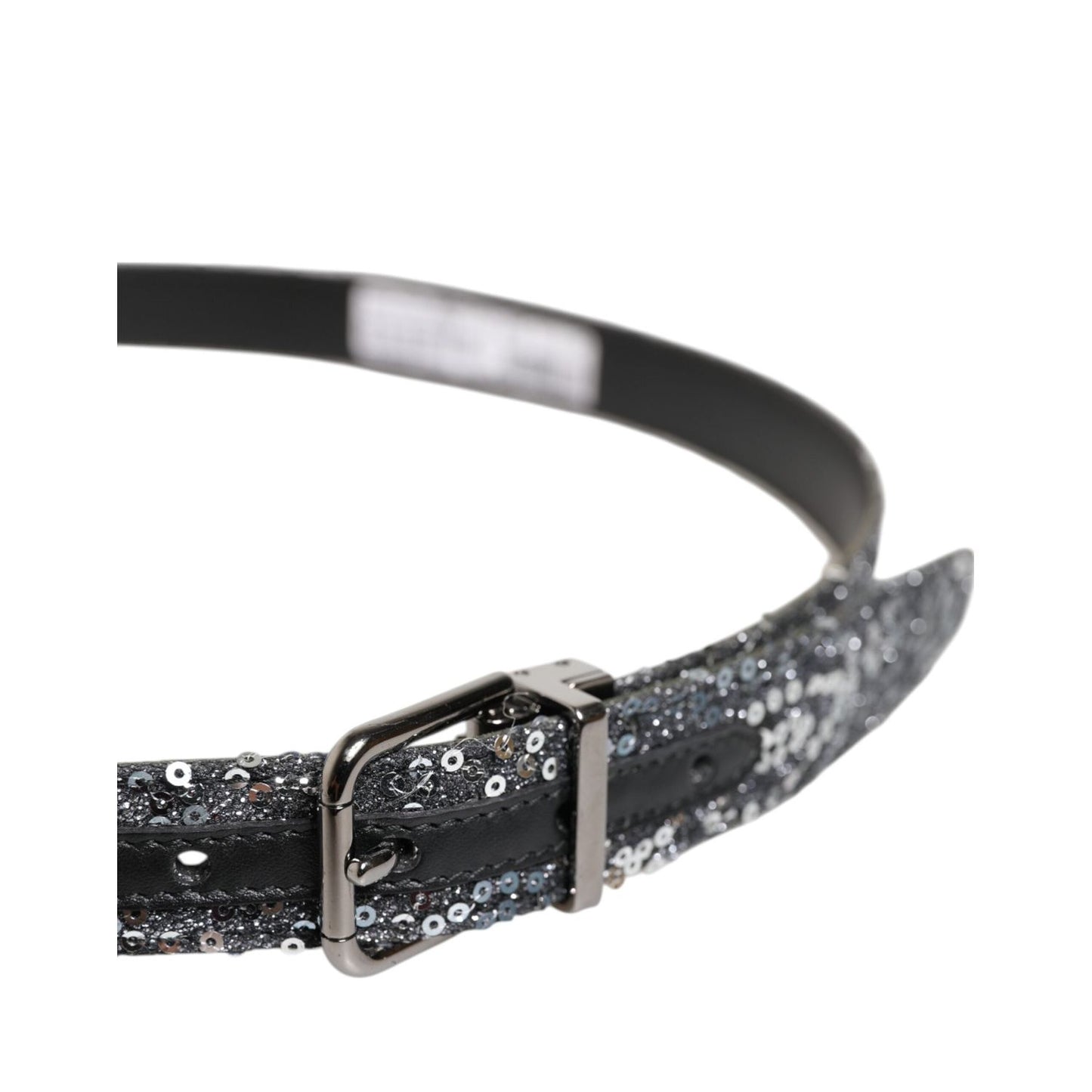 Dolce & Gabbana Black Sequins Silver Metal Logo Buckle Belt BEL9400-90
