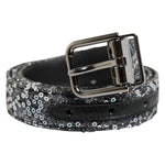 Dolce & Gabbana Black Sequins Silver Metal Logo Buckle Belt BEL9400-90
