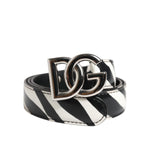 Dolce & Gabbana Black White Leather Silver Metal Buckle Belt WMB536-70