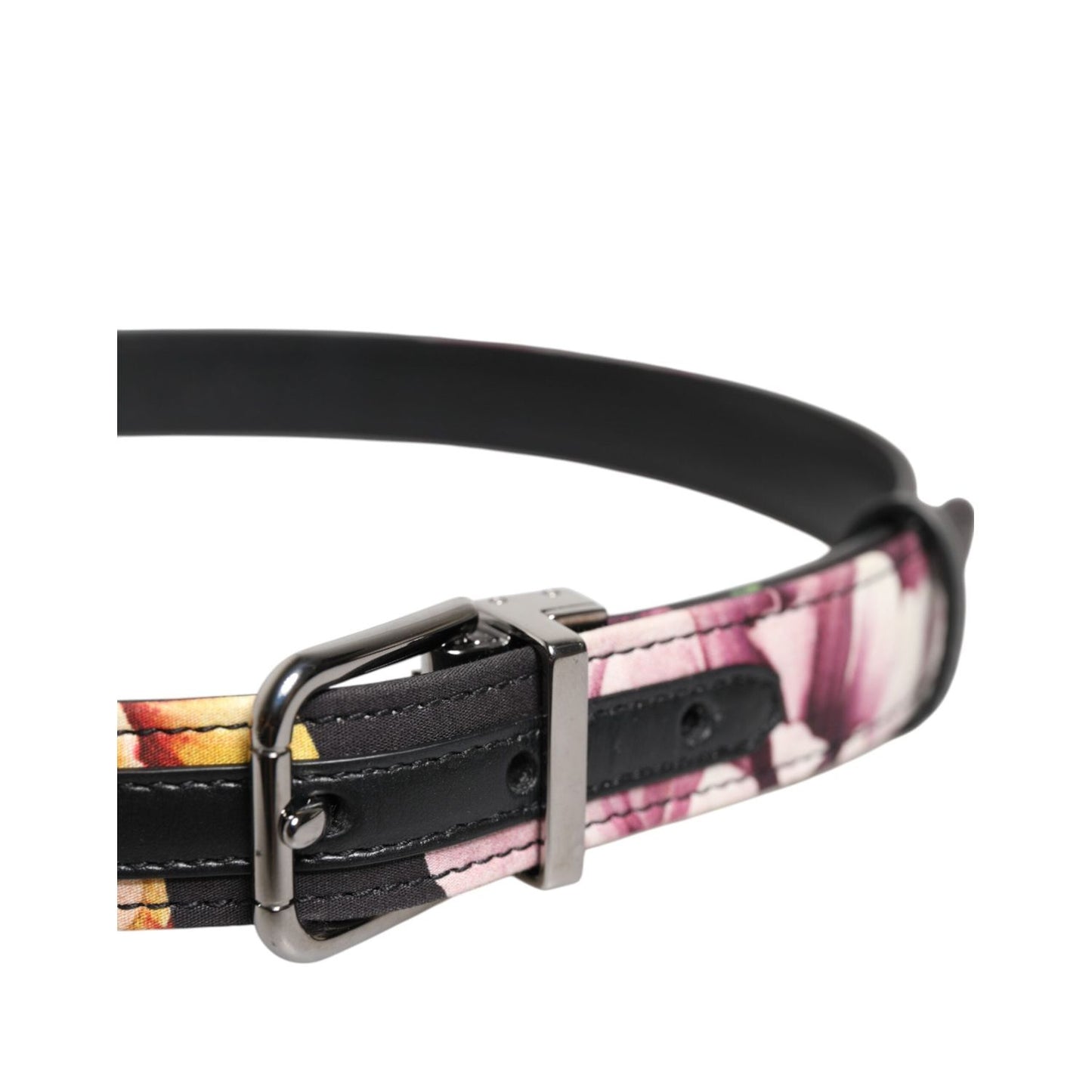 Dolce & Gabbana Black Floral Brocade Silver Metal Buckle Belt WMB538-70