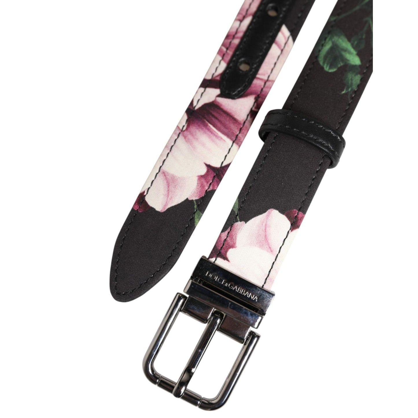 Dolce & Gabbana Black Floral Brocade Silver Metal Buckle Belt WMB538-70