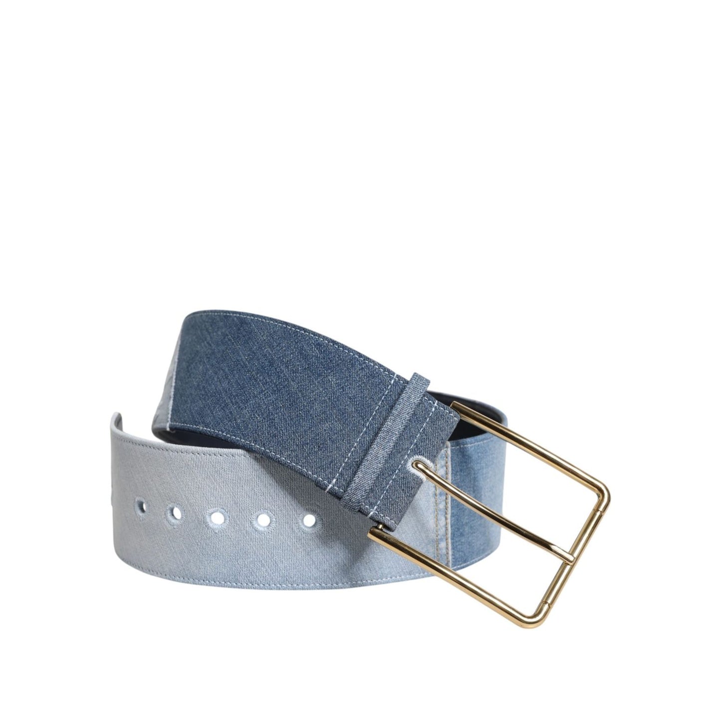 Dolce & Gabbana Two Tone Blue Denim Gold Metal Buckle Belt WMB546-90
