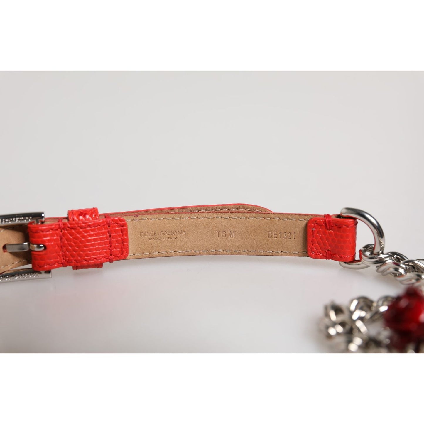 Dolce & Gabbana Red Leather Silver Chain Floral Cintura Belt WMB552-42