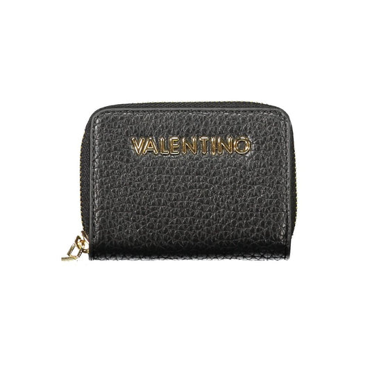 Mario Valentino Black Polyethylene Women Wallet with gold logo and zip closure, showcasing luxury and style.