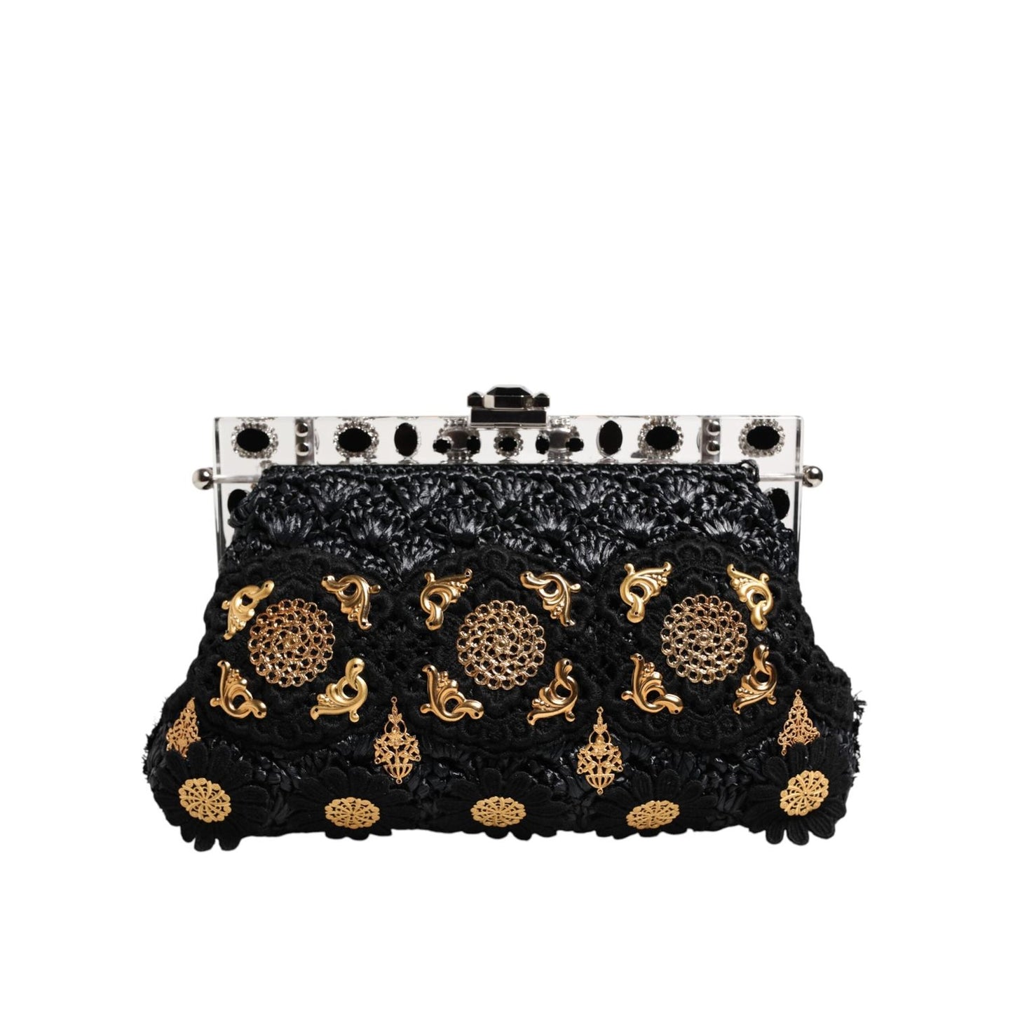 Dolce & Gabbana Black Tassel Gold Baroque Crystal Evening Clutch Bag VAS15460