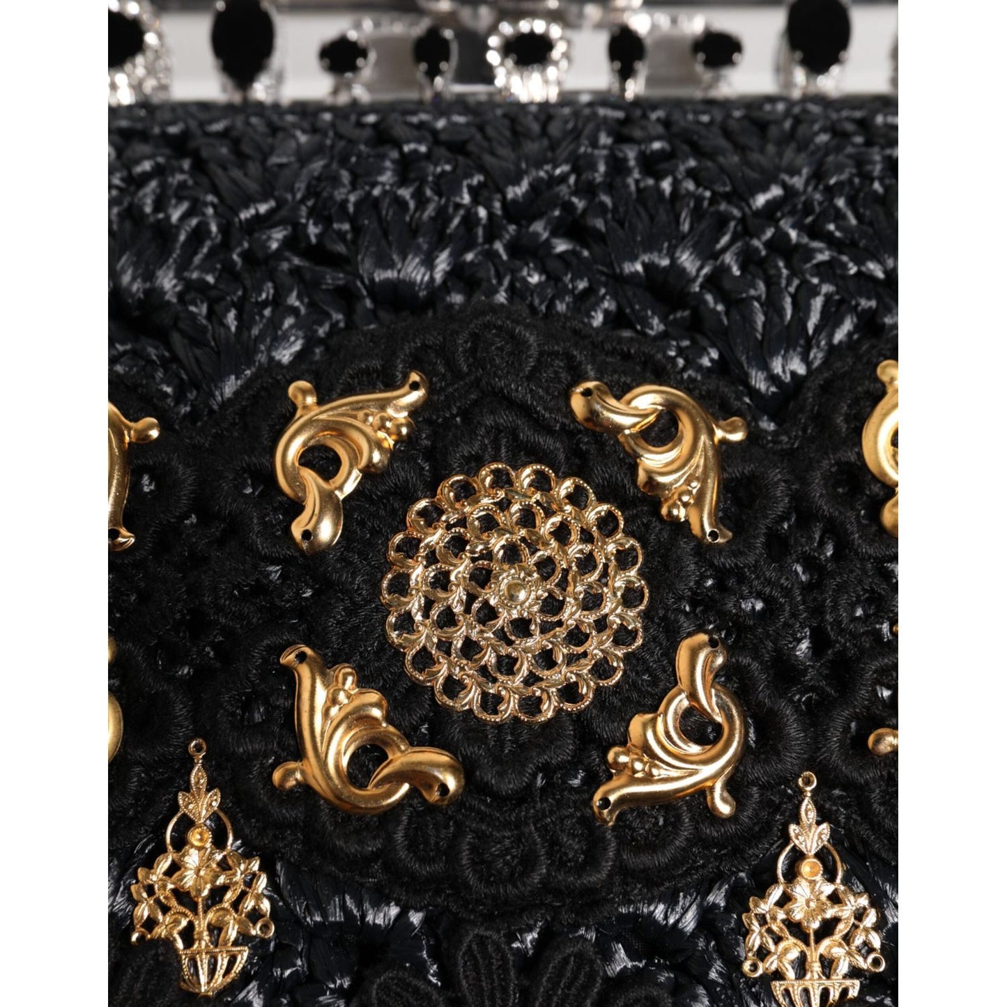 Dolce & Gabbana Black Tassel Gold Baroque Crystal Evening Clutch Bag VAS15460
