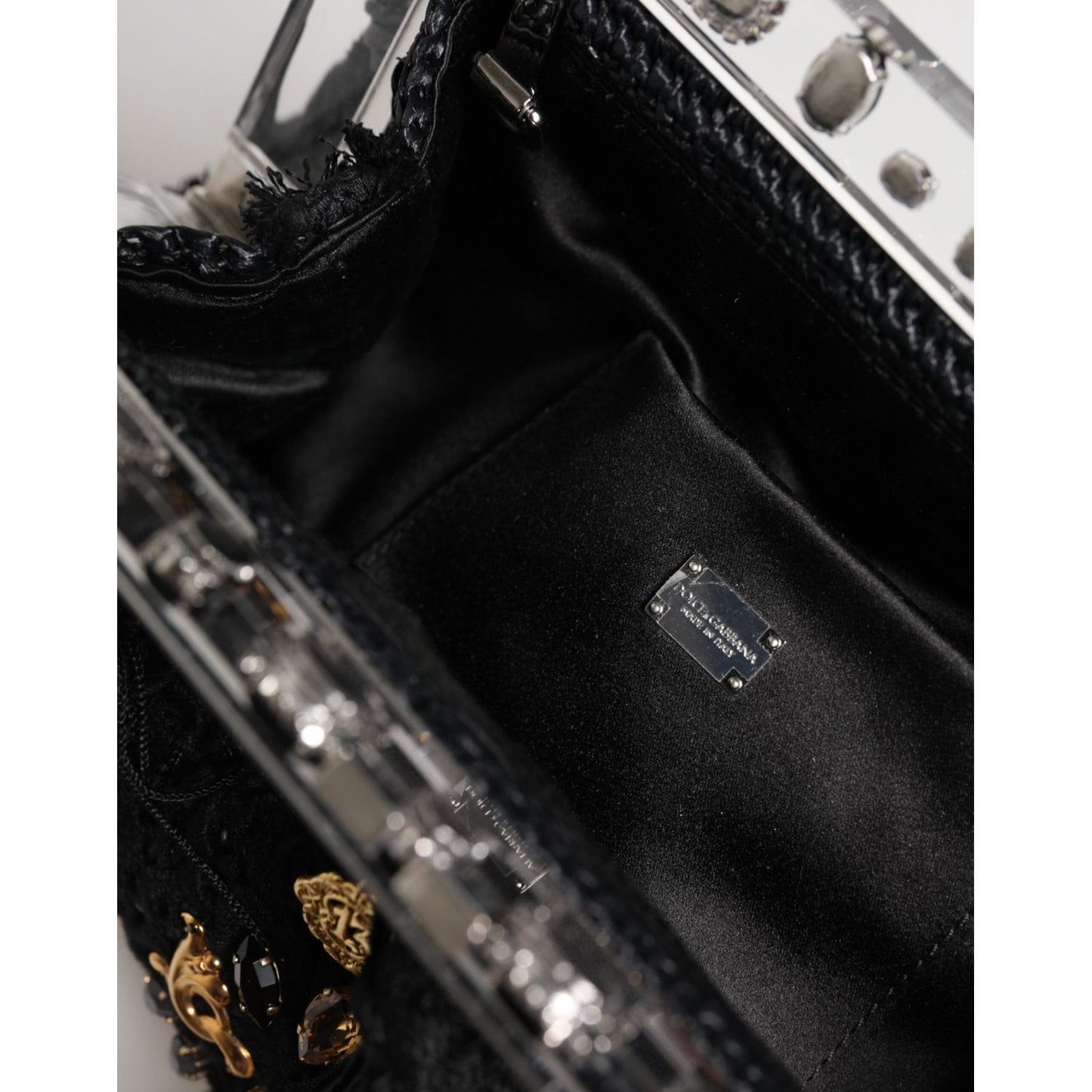 Dolce & Gabbana Black Tassel Gold Baroque Crystal Evening Clutch Bag VAS15460