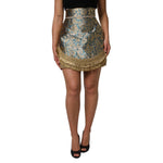 Dolce & Gabbana Blue Floral Jacquard Tasseled Mini Skirt
