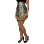 Dolce & Gabbana Blue Floral Jacquard Tasseled Mini Skirt