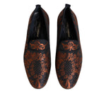 Dolce & Gabbana Black Jacquard Polyester Slip On Loafers Shoes MV7618-42