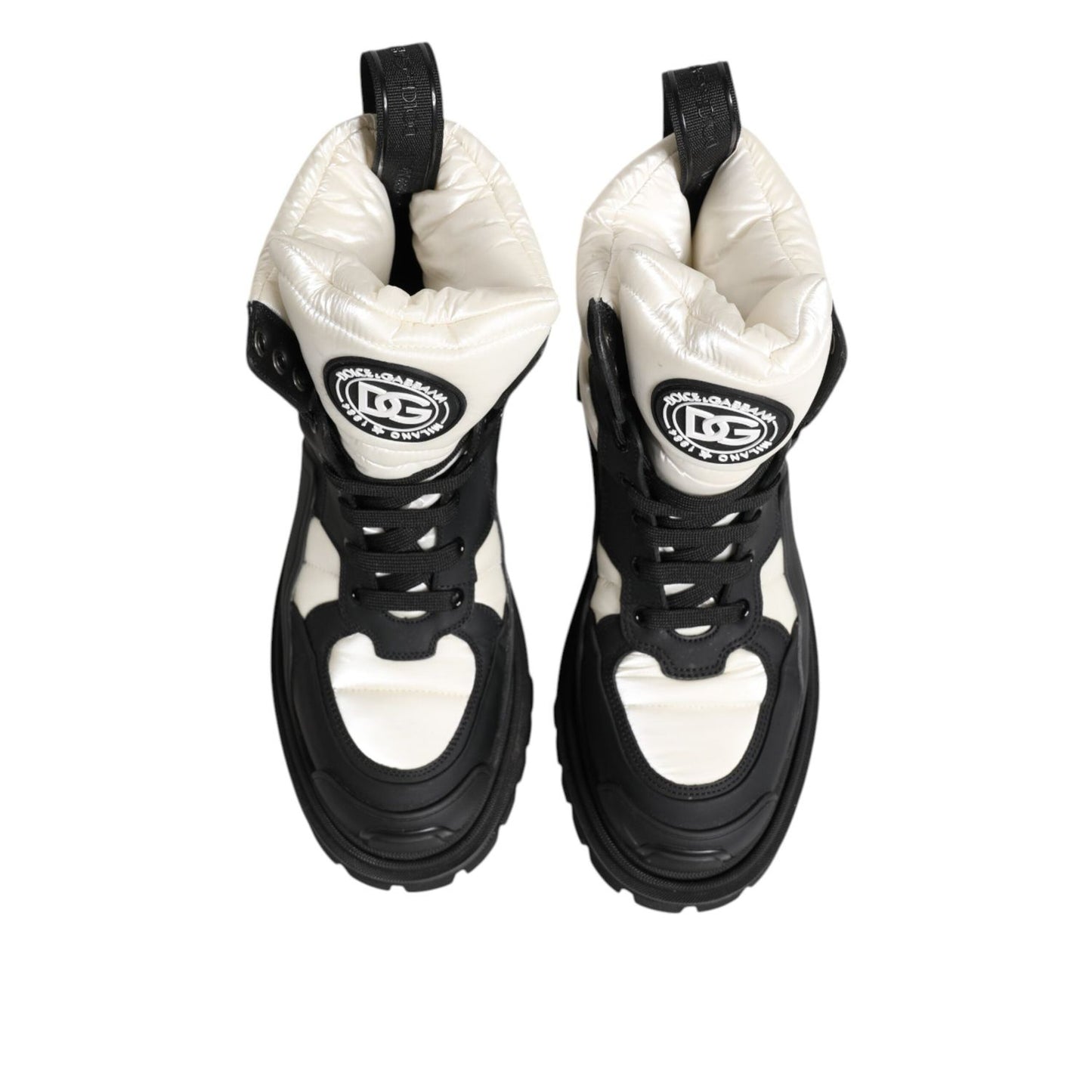 Dolce & Gabbana Black White Padded Lace Up Short Boots Shoes LA12723-39.5
