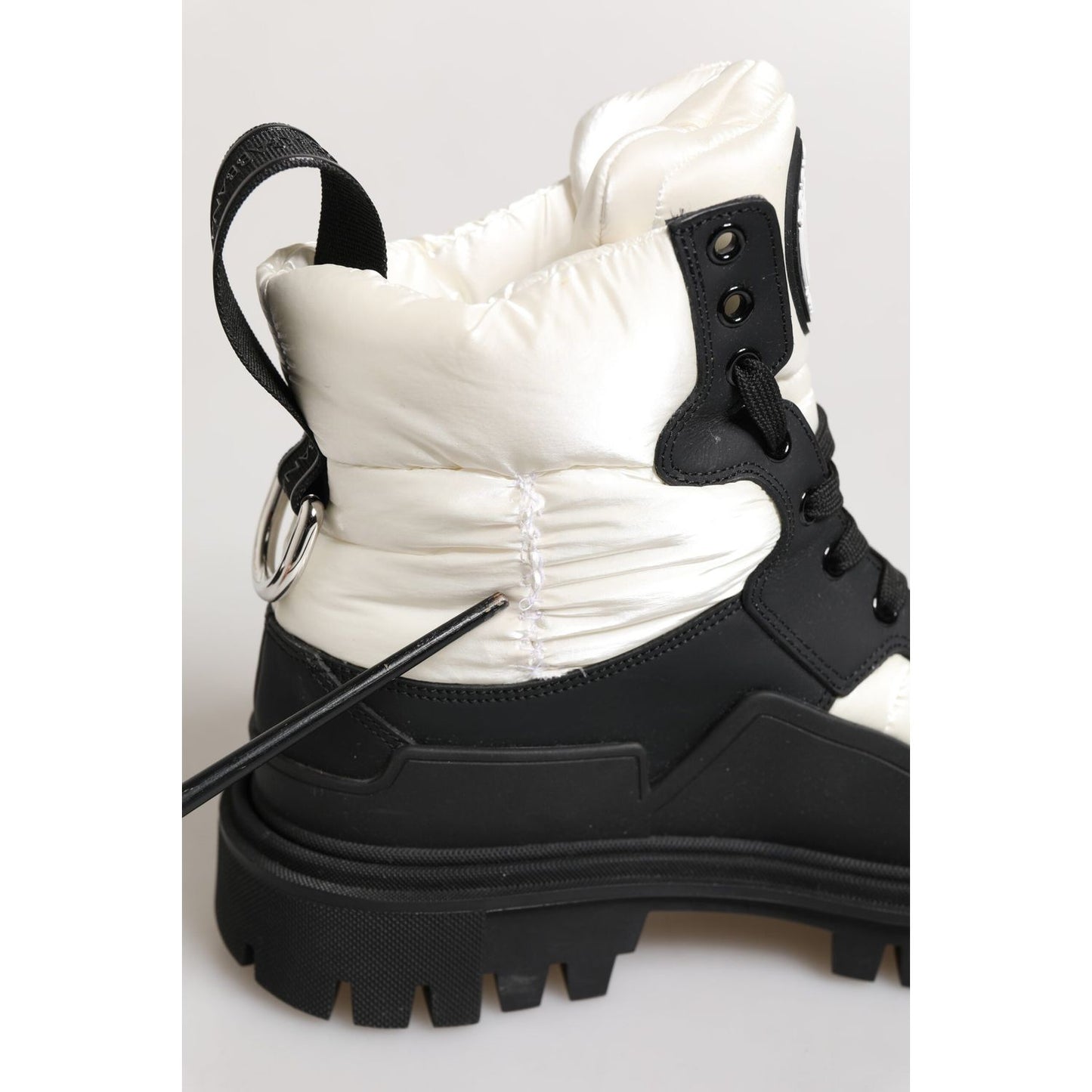 Dolce & Gabbana Black White Padded Lace Up Short Boots Shoes LA12723-39.5