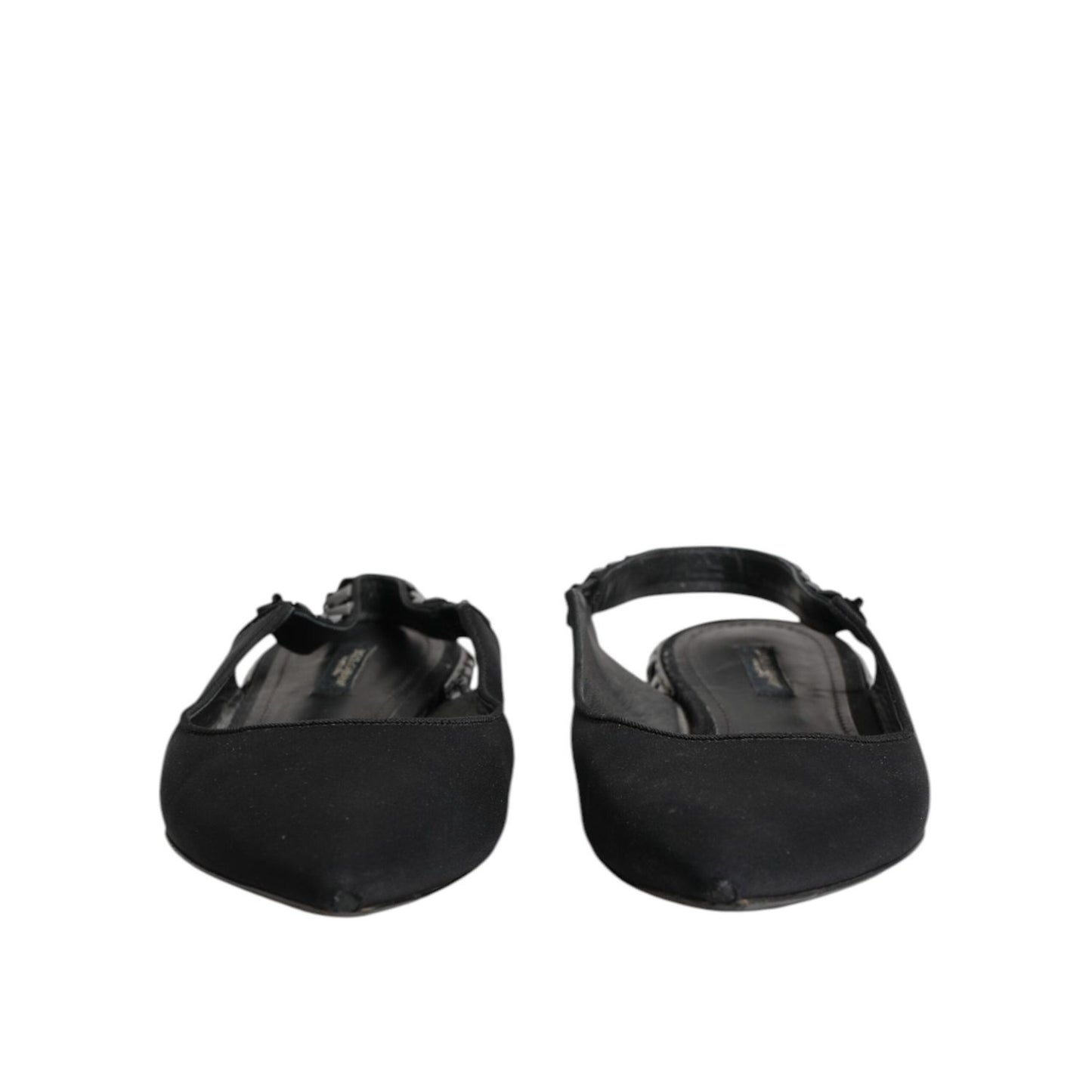 Dolce & Gabbana Black Crystal Charmeuse Slingback Shoes LA12720-40.5