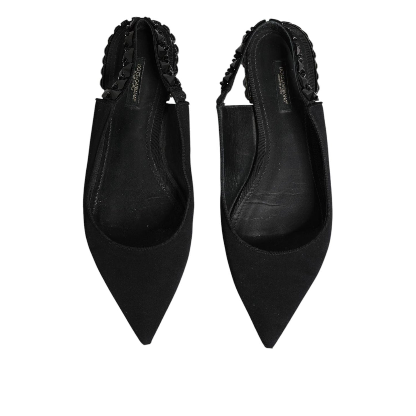 Dolce & Gabbana Black Crystal Charmeuse Slingback Shoes LA12720-40.5