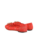Dolce & Gabbana Orange Lace Crystal Ballet Flats Loafers Shoes