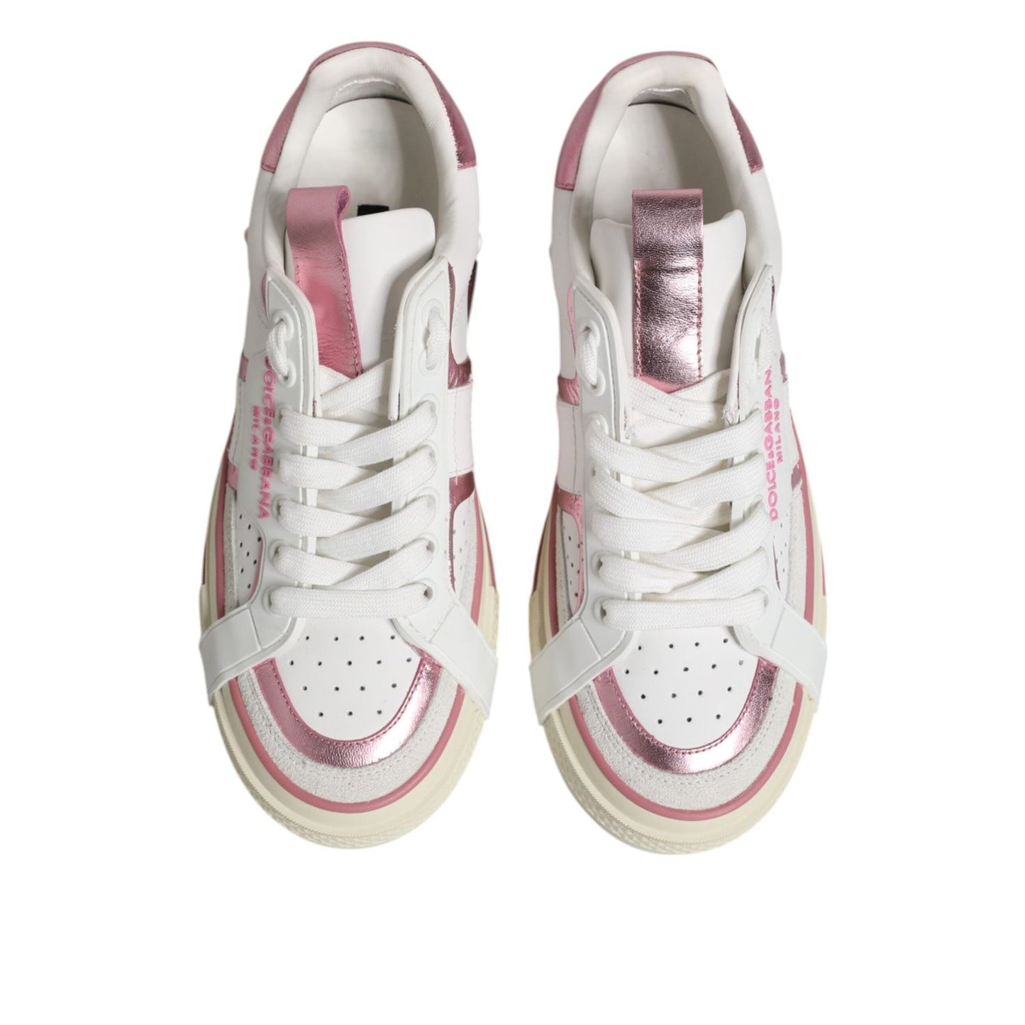 Dolce & Gabbana White Pink Leather Low Top Sneakers Shoes LA12765-38.5