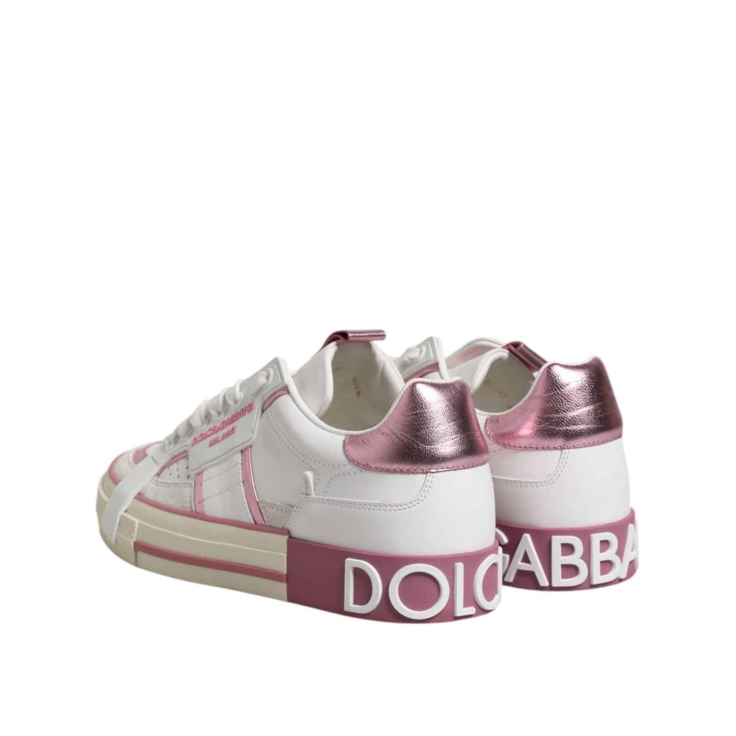 Dolce & Gabbana White Pink Leather Low Top Sneakers Shoes LA12765-38.5