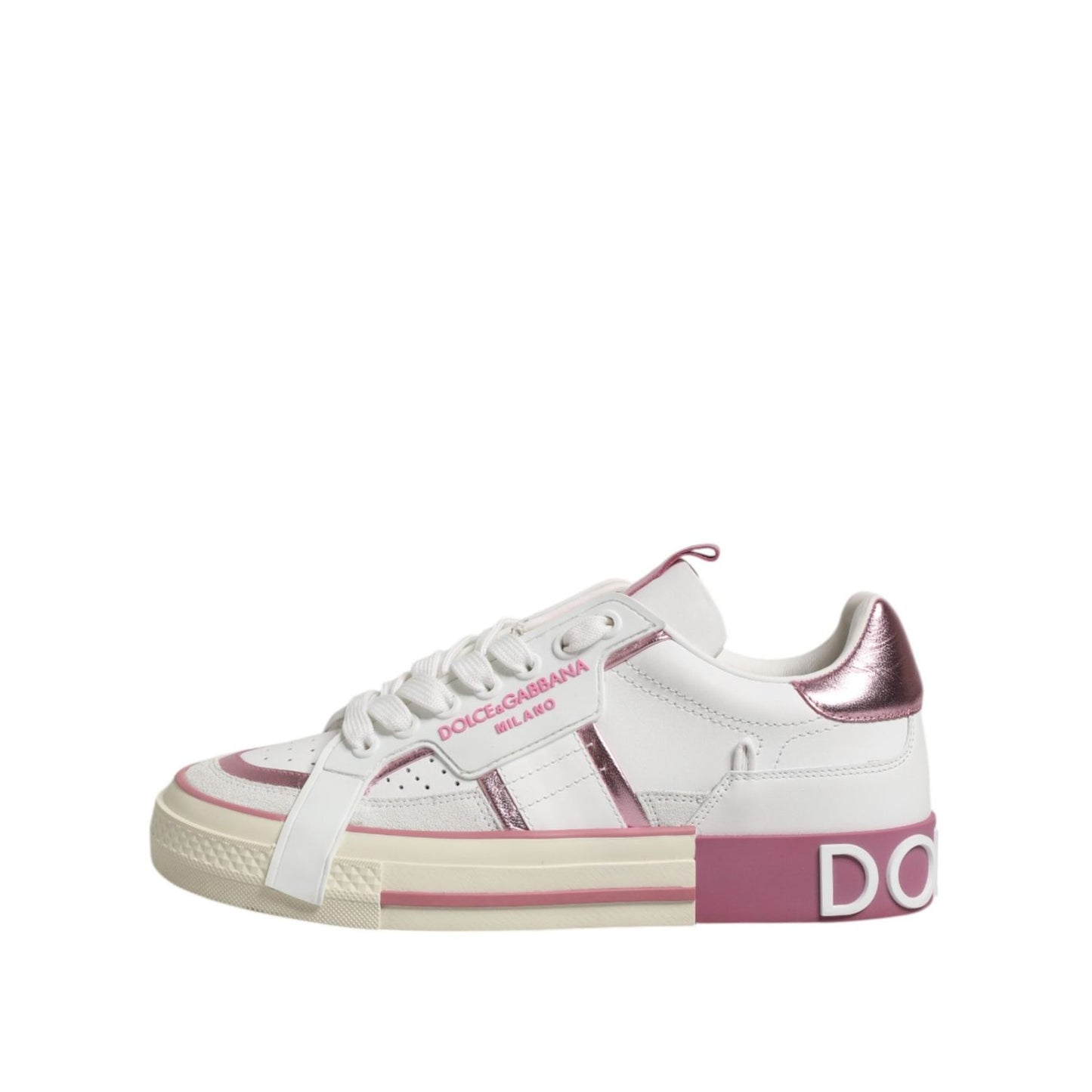 Dolce & Gabbana White Pink Leather Low Top Sneakers Shoes LA12765-38.5