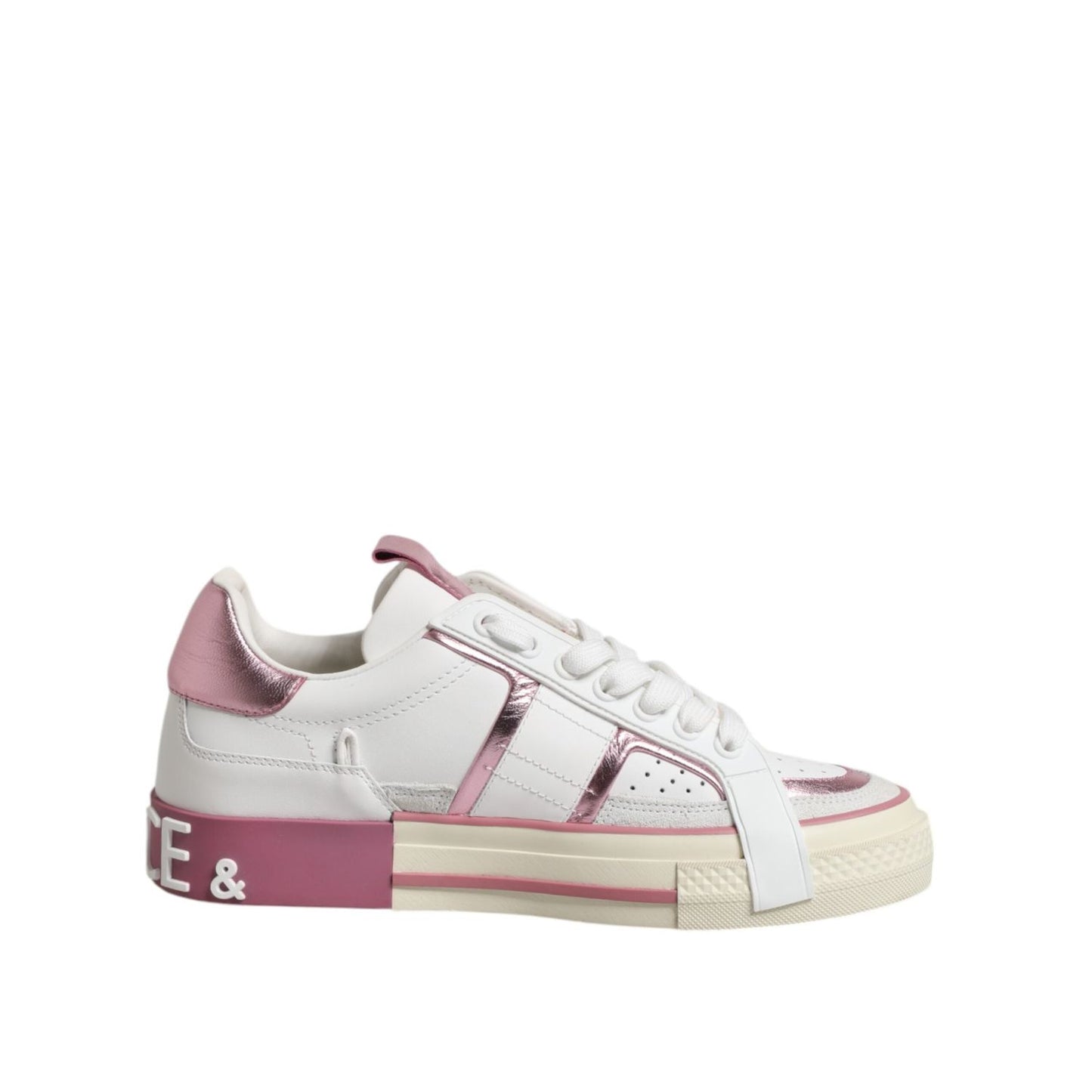 Dolce & Gabbana White Pink Leather Low Top Sneakers Shoes LA12765-38.5