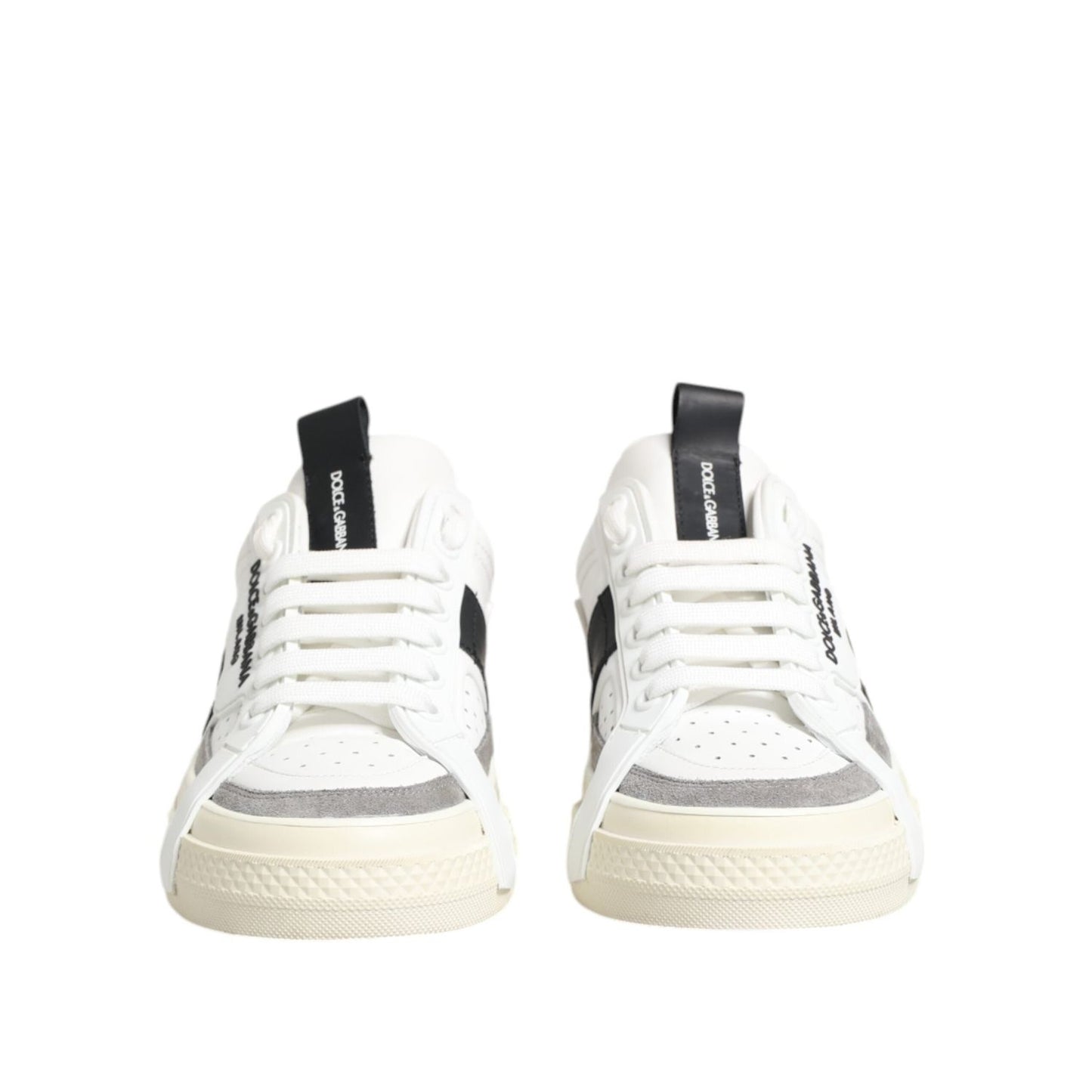 Dolce & Gabbana White Black Leather Low Top Sneakers Shoes LA12766-37.5