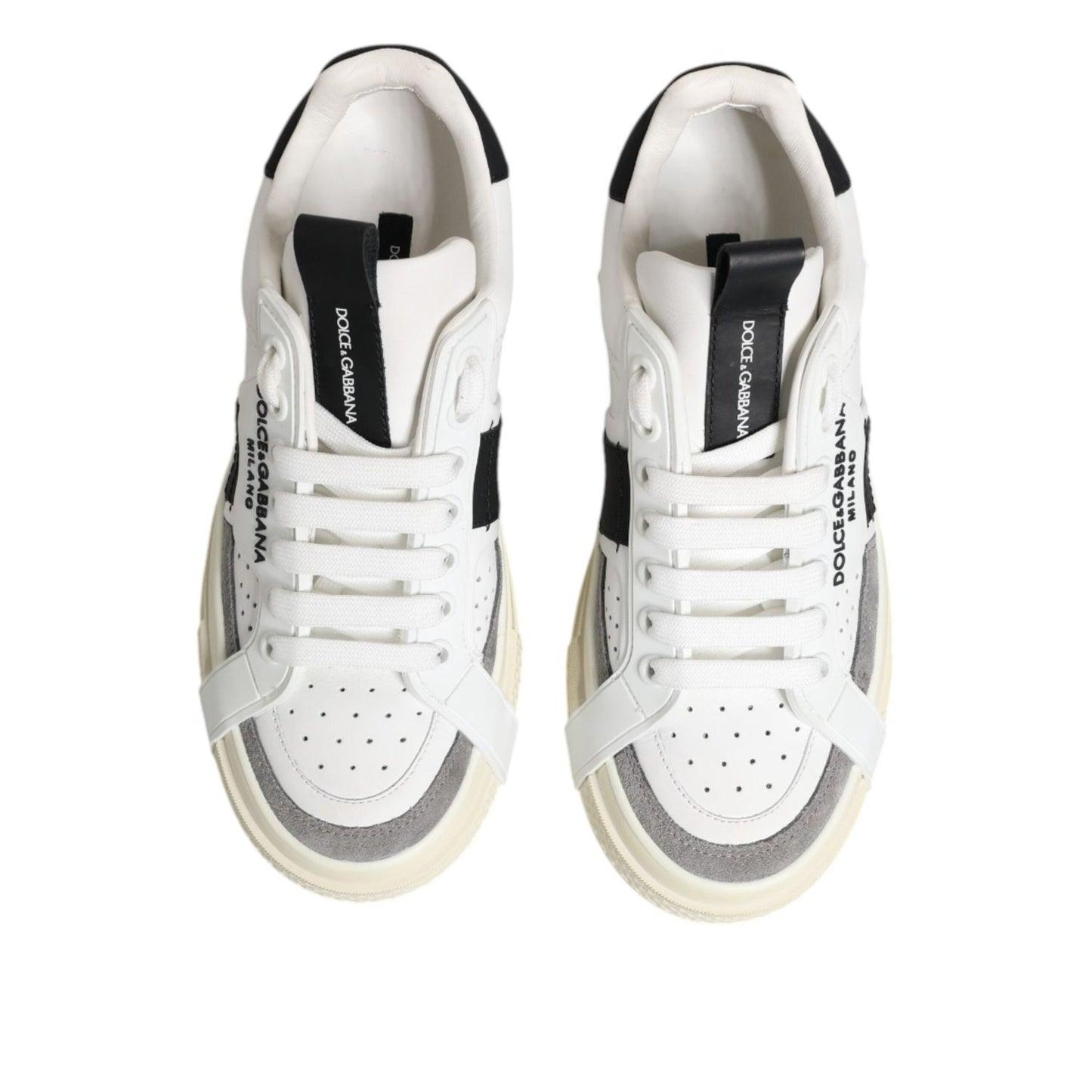 Dolce & Gabbana White Black Leather Low Top Sneakers Shoes LA12766-37.5
