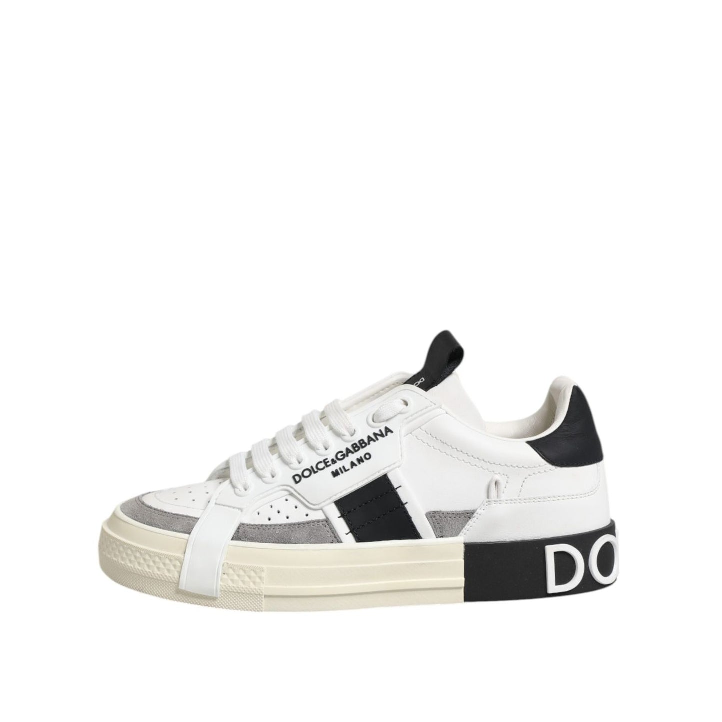Dolce & Gabbana White Black Leather Low Top Sneakers Shoes LA12766-37.5
