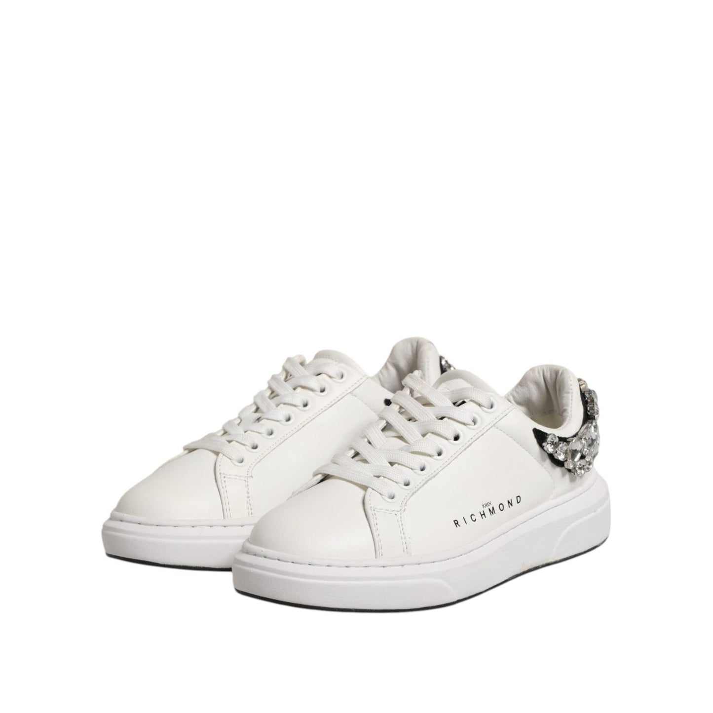 John Richmond White Rhinestone Embellished Sneakers Shoes LA12768-36
