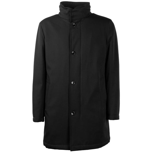 Made in Italy Black Wool Men Jacket with button closure, dual pockets, crafted with Loro Piana Virgin wool and GREEN STORM SYSTEM technology.