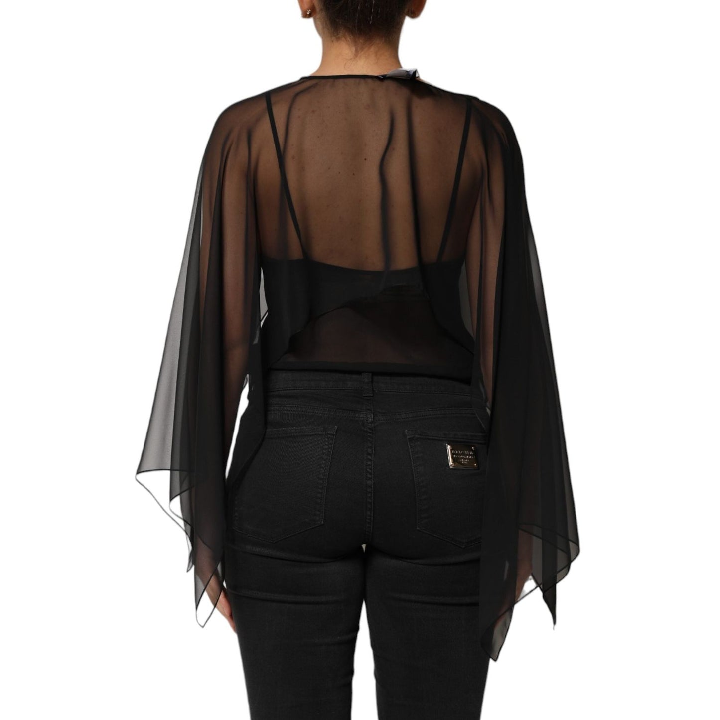 Dolce & Gabbana Black See Through Silk Chiffon Lace Blouse Top TSH90638-40
