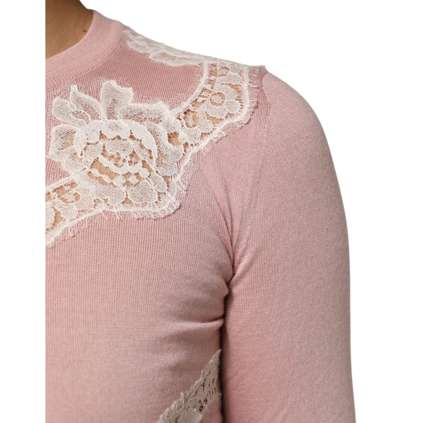 Dolce & Gabbana Pink Floral Lace Detailing Cardigan Sweater